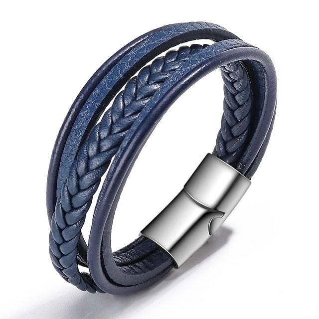 Trendy Genuine Leather Bracelets Men Stainless Steel Multilayer Braided Rope Bracelets - TheWellBeing4All