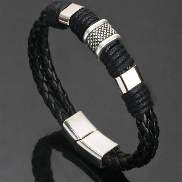 Trendy Genuine Leather Bracelets Men Stainless Steel Multilayer Braided Rope Bracelets - TheWellBeing4All