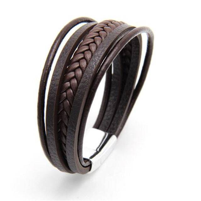 Trendy Genuine Leather Bracelets Men Stainless Steel Multilayer Braided Rope Bracelets - TheWellBeing4All