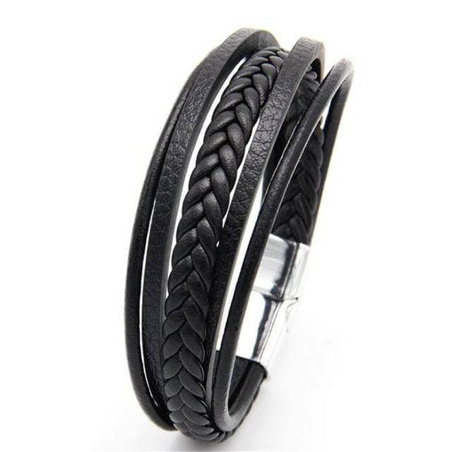 Trendy Genuine Leather Bracelets Men Stainless Steel Multilayer Braided Rope Bracelets - TheWellBeing4All