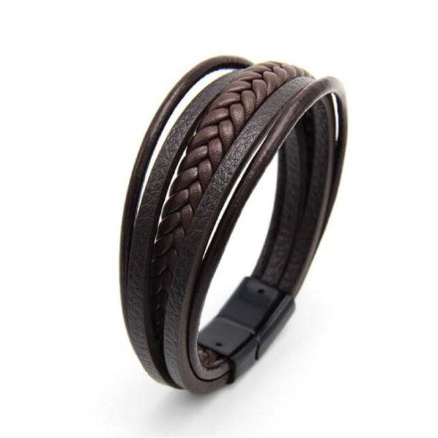 Trendy Genuine Leather Bracelets Men Stainless Steel Multilayer Braided Rope Bracelets - TheWellBeing4All