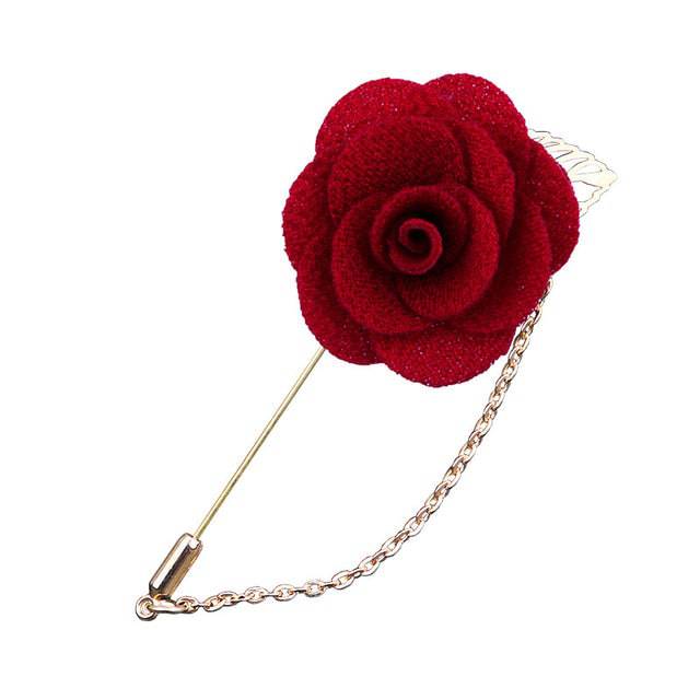 Bridegroom Wedding Brooches Cloth Art Hand-made Rose Flower Brooch Lapel Pin Badge Tassel Chain - TheWellBeing4All