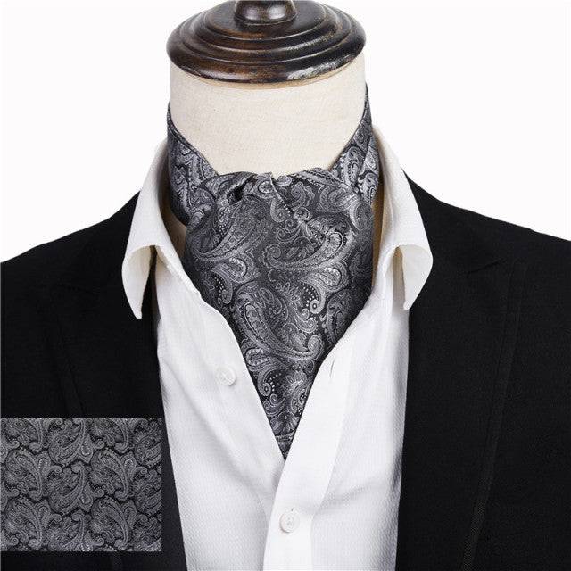 Wine Blue Floral Cravat Silk Ascot Scarf Tie Pocket Square Set - TheWellBeing4All