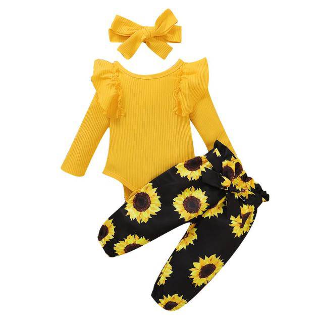 3Pcs Baby Girl Clothes Set Newborn's Clothing- Yellow