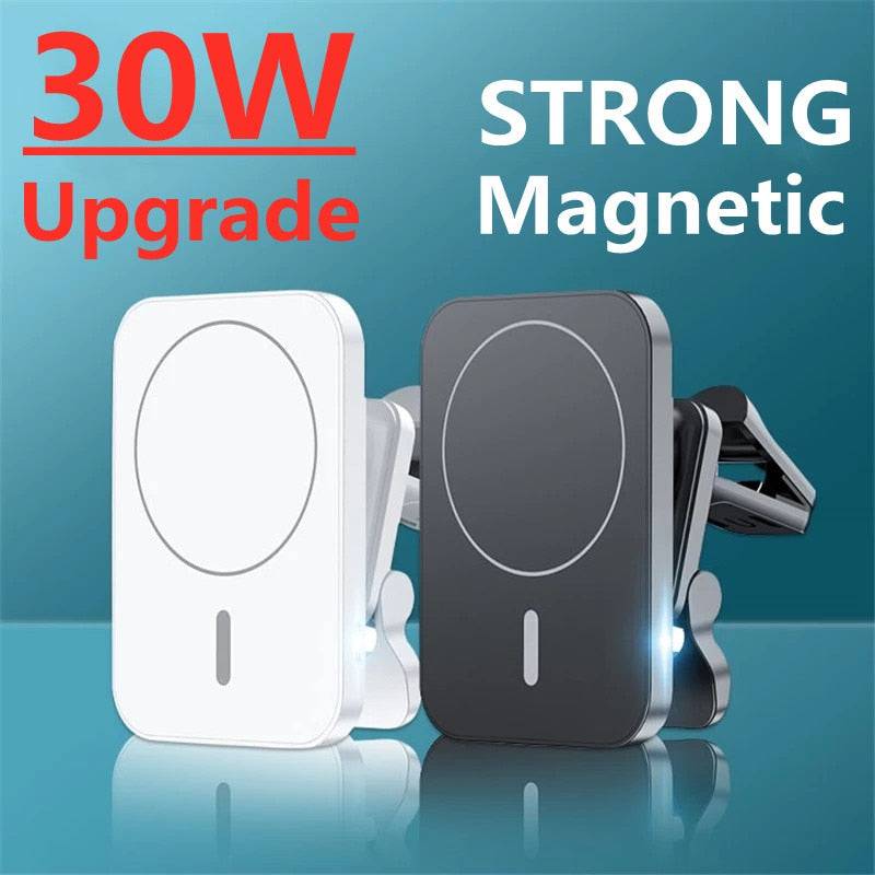 30W Magnetic Wireless Chargers Car Air Vent Stand Phone Holder Mini QI Fast Charging - TheWellBeing4All