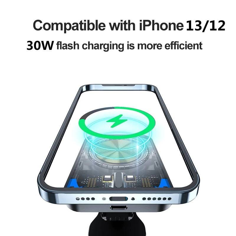 30W Magnetic Wireless Chargers Car Air Vent Stand Phone Holder Mini QI Fast Charging - TheWellBeing4All