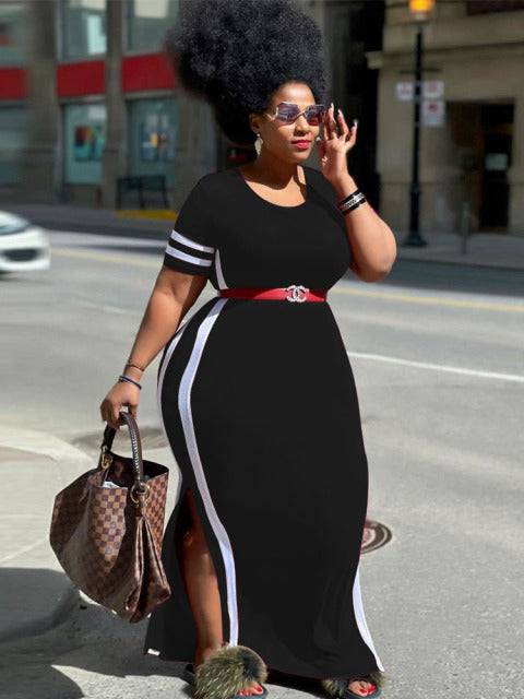 Dresses with Split Summer T-shirt Dress Oversized Street wear Knit Midi Dress - TheWellBeing4All