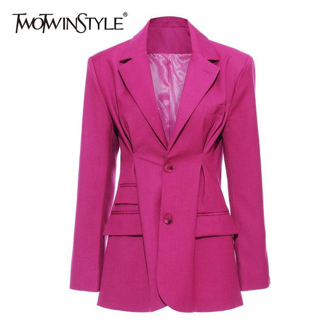 Elegant OL Style Blazer For Women Lapel Collar Long Sleeve - TheWellBeing4All