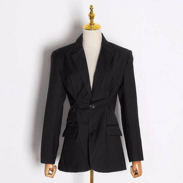 Elegant OL Style Blazer For Women Lapel Collar Long Sleeve - TheWellBeing4All