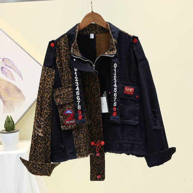 Loose Short Leopard Stitching Sequins Digital Coat Jacket PARIS Street wear - TheWellBeing4All