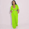 Set Half Sleeve Crop Top+Pocket Loose Wide Leg Pants Tracksuit Co Ord Outfits Sweat Suit - TheWellBeing4All