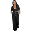 Set Half Sleeve Crop Top+Pocket Loose Wide Leg Pants Tracksuit Co Ord Outfits Sweat Suit - TheWellBeing4All