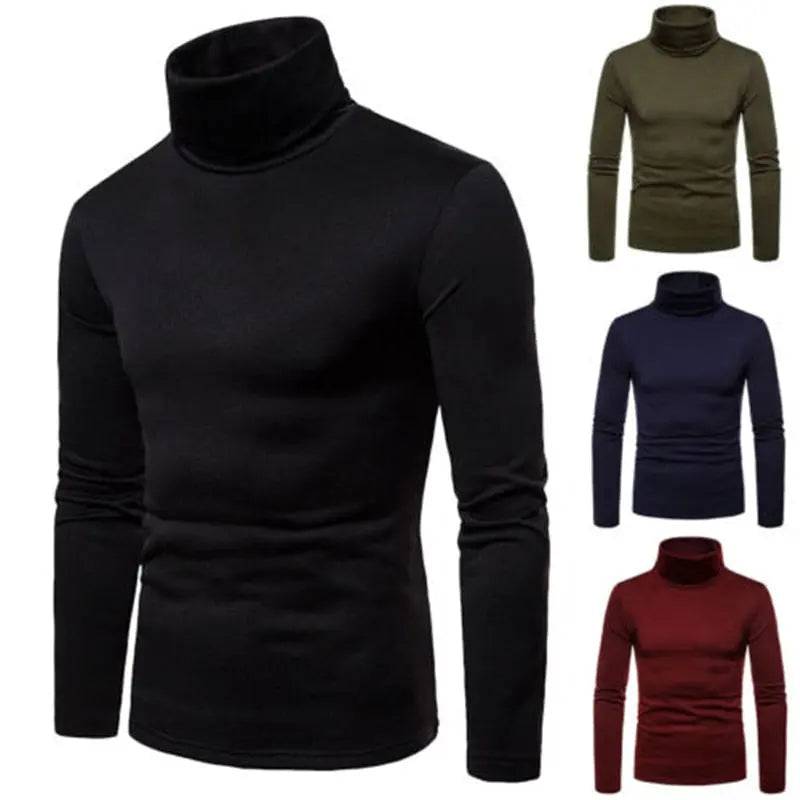 Sweaters Winter Autumn Turtleneck Long Sleeve Plain Stretch Kintted Pullovers Basic Tops Slim Fit Fashion Mens Sweater - TheWellBeing4All