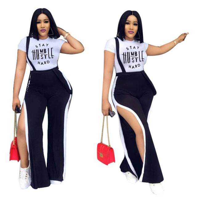 Two Pieces Set Pant and Suit  Wholesale Short Sleeve White Tops and Black Overalls Suspender Sets Outfits - TheWellBeing4All