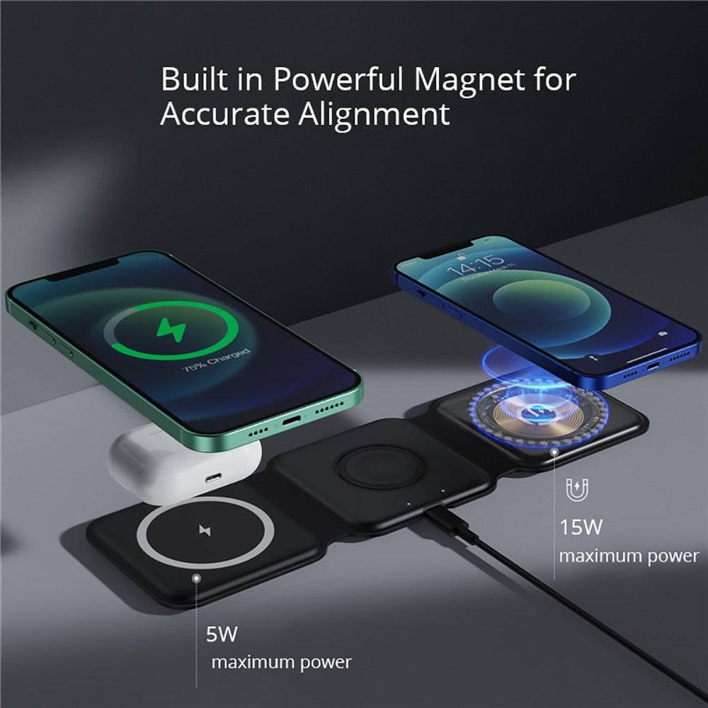 3 in 1 Foldable Magnetic Wireless Chargers for iPhone, Apple Watch/AirPods - TheWellBeing4All