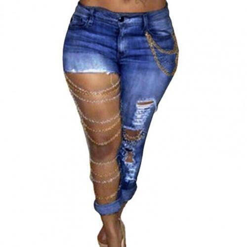 Large Ripped Hole Stretch Denim Jean - TheWellBeing4All