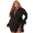 Round Neck Long Sleeve Diamonds Mesh Patchwork Feather Sexy Evening Dress - TheWellBeing4All