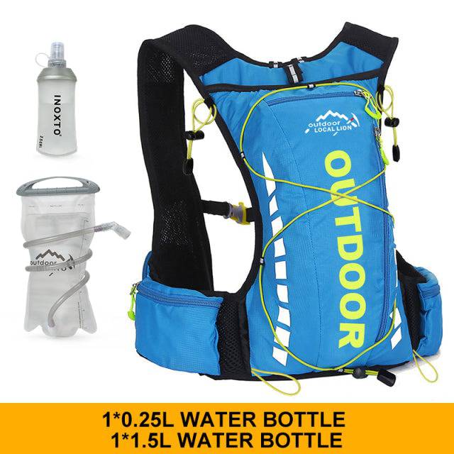 Cycling backpack for men and women, nylon bag, waterproof 8 liters, hiking and camping, 250ml water bottle with 1.5L water bag - TheWellBeing4All