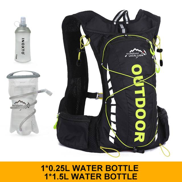 Cycling backpack for men and women, nylon bag, waterproof 8 liters, hiking and camping, 250ml water bottle with 1.5L water bag - TheWellBeing4All