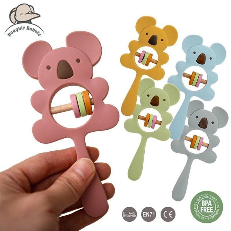 Silicone Rattles Animal Koala Handbells  Baby Bed Bell Educational Toys Safe Food Grade Baby Teether - TheWellBeing4All