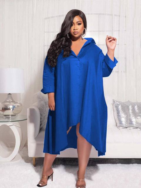 Elegant lady Fashion Shirt Dress Long Sleeve Irregular Satin Dress - TheWellBeing4All