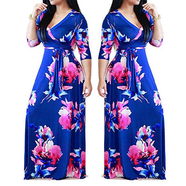 V Neck High Waist Office Ladies Dress Maxi Dresses - TheWellBeing4All