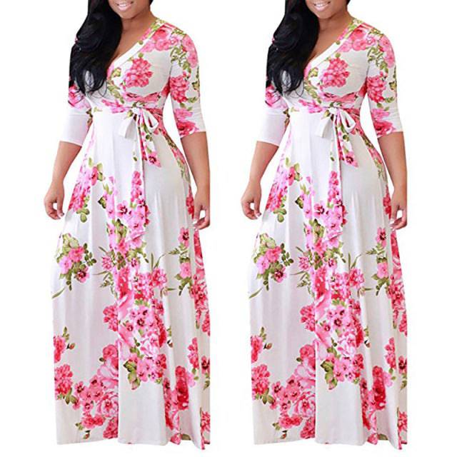 V Neck High Waist Office Ladies Dress Maxi Dresses - TheWellBeing4All