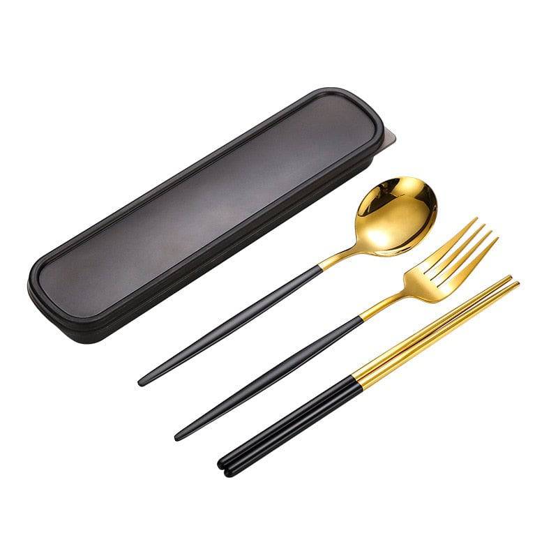 3 Pcs Dinnerware Set Stainless Steel Eco-friendly Spoon Fork  Chopsticks Travel Metal Cutlery Set Portable - TheWellBeing4All