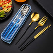 3 Pcs Dinnerware Set Stainless Steel Eco-friendly Spoon Fork  Chopsticks Travel Metal Cutlery Set Portable - TheWellBeing4All