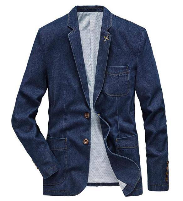 Denim Jacket Men Suits Collar Business Coat Male Brand Suit Blazer - TheWellBeing4All