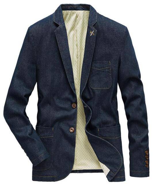 Denim Jacket Men Suits Collar Business Coat Male Brand Suit Blazer - TheWellBeing4All
