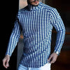 Houndstooth Print Men T-shirt Turtleneck Long Sleeve Casual Thin Autumn Winter 2021 Basic T Shirts Men's Tops Pullover Top Male - TheWellBeing4All