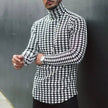 Houndstooth Print Men T-shirt Turtleneck Long Sleeve Casual Thin Autumn Winter 2021 Basic T Shirts Men's Tops Pullover Top Male - TheWellBeing4All