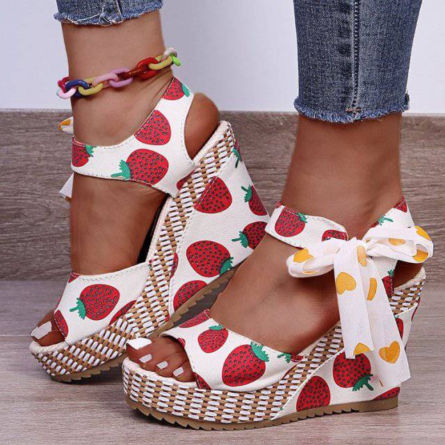 Women Sandals Dot Bowknot Design Platform Wedge Female Casual High Increase Shoes Ankle Strap Open Toe Sandals - TheWellBeing4All