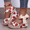 Women Sandals Dot Bowknot Design Platform Wedge Female Casual High Increase Shoes Ankle Strap Open Toe Sandals - TheWellBeing4All