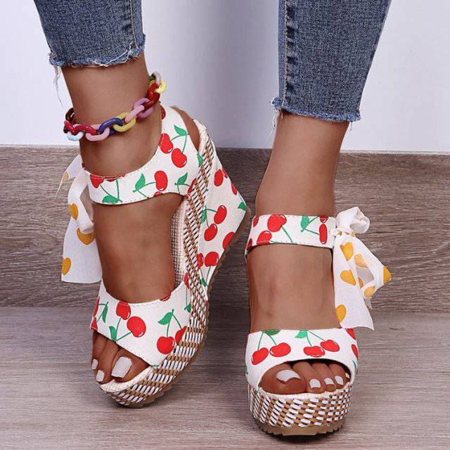 Women Sandals Dot Bowknot Design Platform Wedge Female Casual High Increase Shoes Ankle Strap Open Toe Sandals - TheWellBeing4All