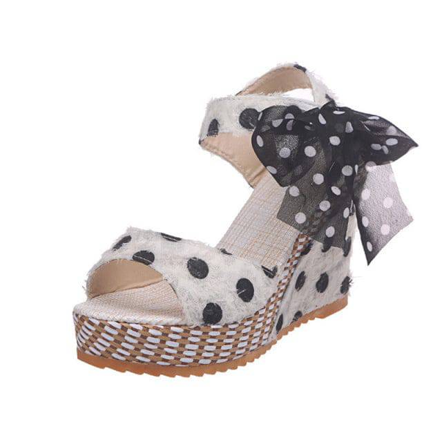 Women Sandals Dot Bowknot Design Platform Wedge Female Casual High Increase Shoes Ankle Strap Open Toe Sandals - TheWellBeing4All