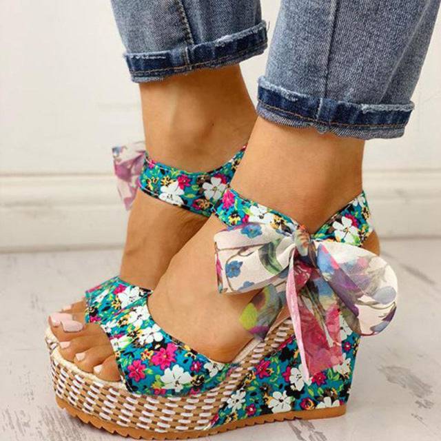 Women Sandals Dot Bowknot Design Platform Wedge Female Casual High Increase Shoes Ankle Strap Open Toe Sandals - TheWellBeing4All