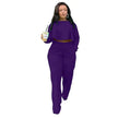 Long Sleeve Crop Top+Wide Leg Pants Two Piece Set Plus Size Sportswear - TheWellBeing4All