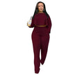 Long Sleeve Crop Top+Wide Leg Pants Two Piece Set Plus Size Sportswear - TheWellBeing4All