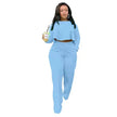 Long Sleeve Crop Top+Wide Leg Pants Two Piece Set Plus Size Sportswear - TheWellBeing4All