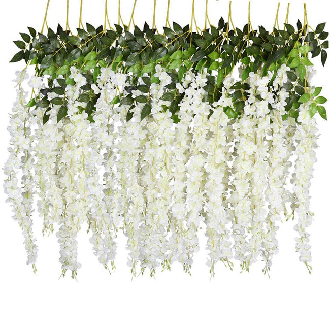 Wisteria Artificial Flower Silk Vine Garland Hanging for Wedding Party Garden Outdoor Greenery Office Wall  DECOR.12 Pcs 45inch - TheWellBeing4All