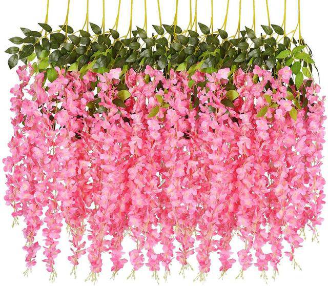 Wisteria Artificial Flower Silk Vine Garland Hanging for Wedding Party Garden Outdoor Greenery Office Wall  DECOR.12 Pcs 45inch - TheWellBeing4All