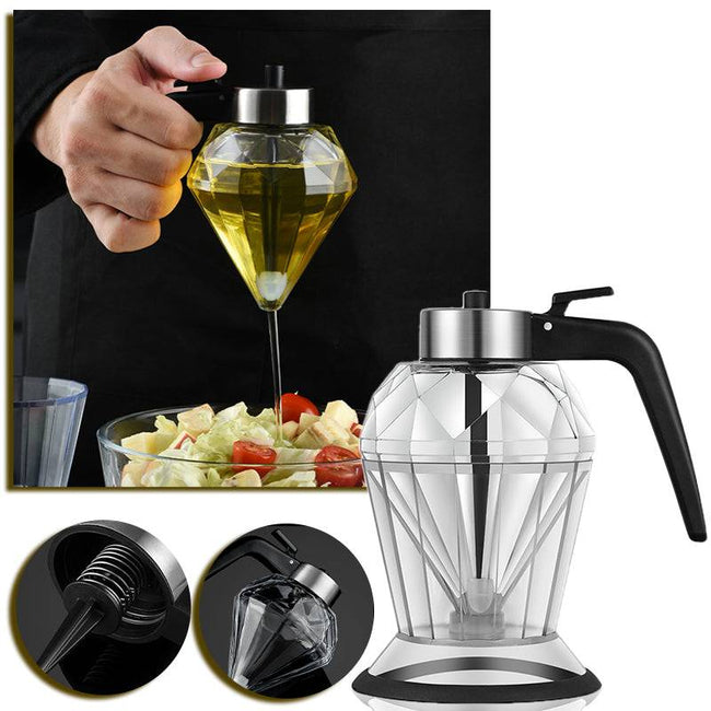 Oil Dispenser Diamond Shaped Glass Bottle with Drip-Free Spout - TheWellBeing4All