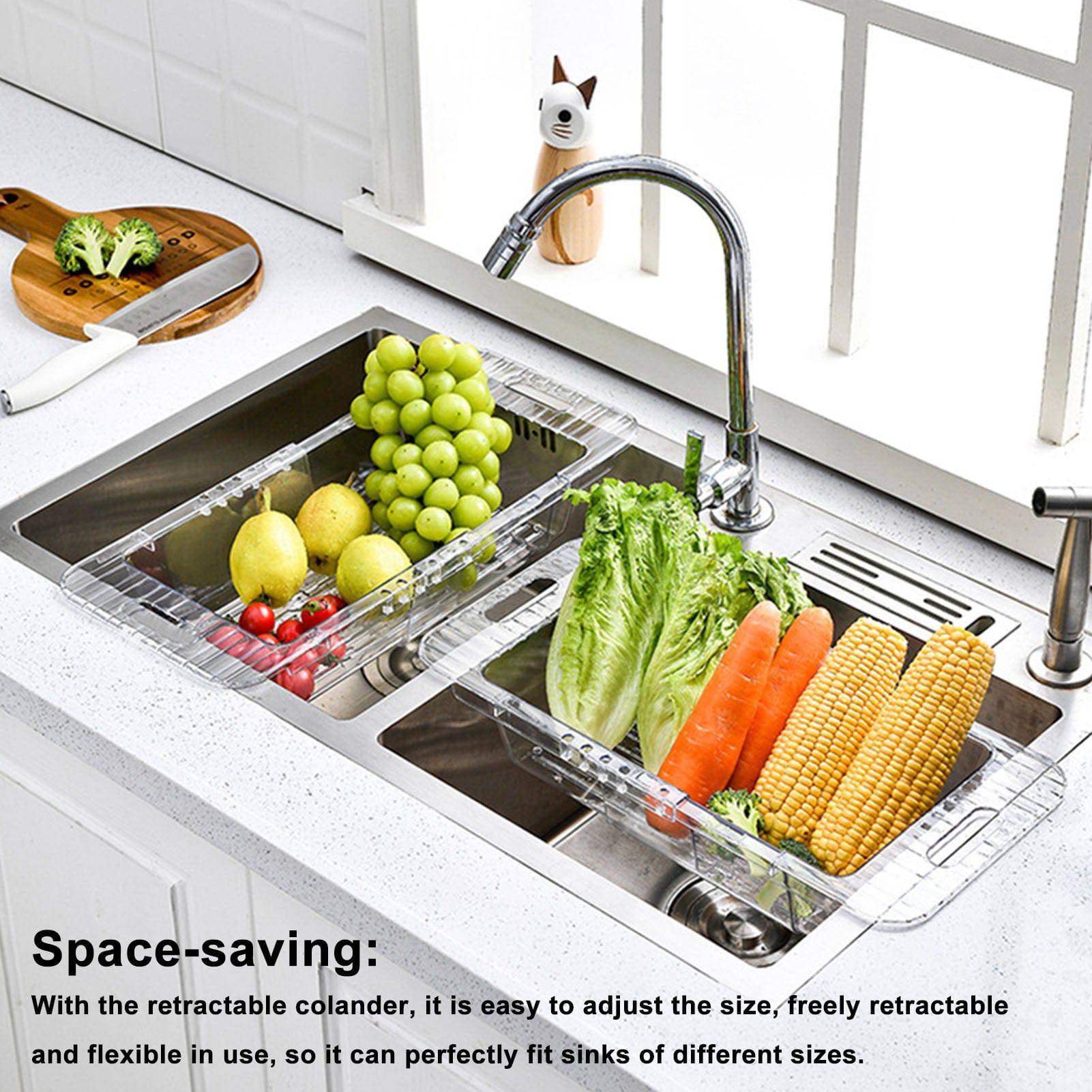 Adjustable Dish Drainer Sink Drain Basket Washing Vegetable Fruit Acrylic Drying Rack - TheWellBeing4All