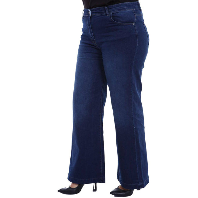 Solid Flare High Rise Full Length Elegant Cotton Lycra Denim Trousers Large Highly Seasonal Chic Jeans - TheWellBeing4All