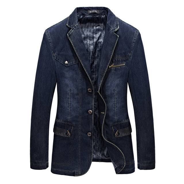 Multi Pocket Denim Jacket Men Spring Blazer Suits Jacket Mens Business Leisure Suits Cowboy Westerner Male Jeans Coat Size L~4XL - TheWellBeing4All
