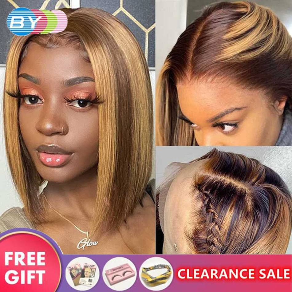 Highlight Wig Human Hair Bob Wig Straight - TheWellBeing4All