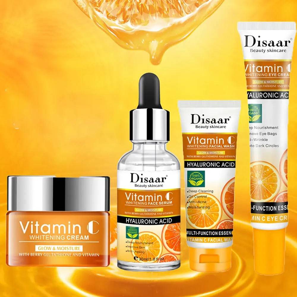 Skin Care Product Set Contains Vitamin C; Facial Cleanser; Facial Cream; Moist Eye Cream Essence Facial Serum Multi-Care - TheWellBeing4All