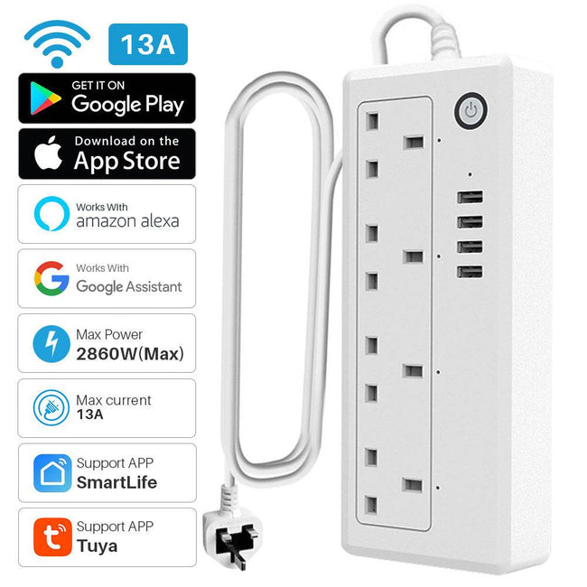 Smart Power Strip Plug With 4 Smart Socket Work With Alexa Google Assistant - TheWellBeing4All